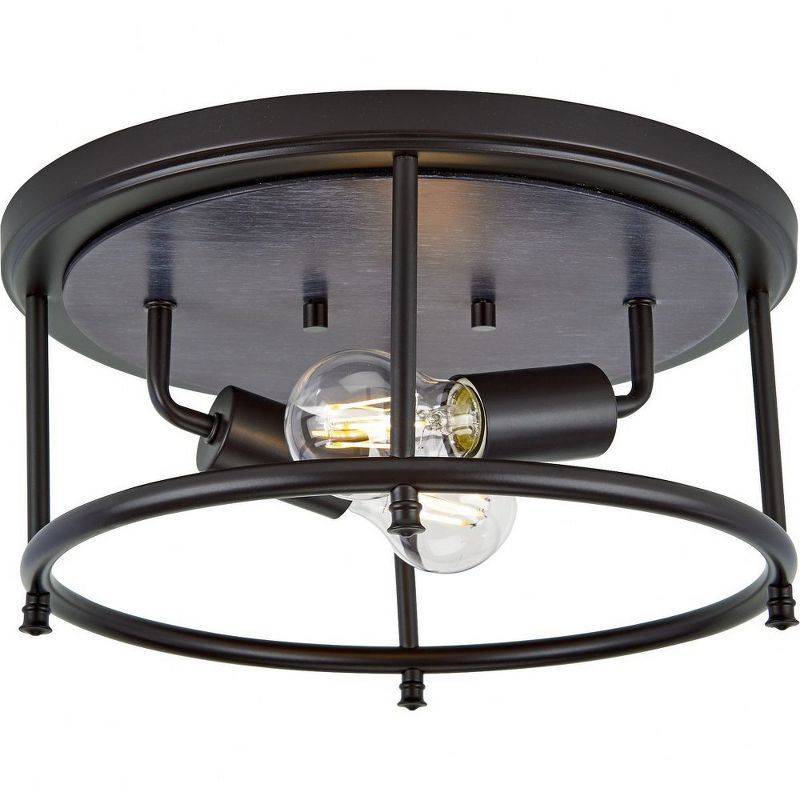 Durrell Collection 13" Matte Black Rustic Flush Mount with Glass