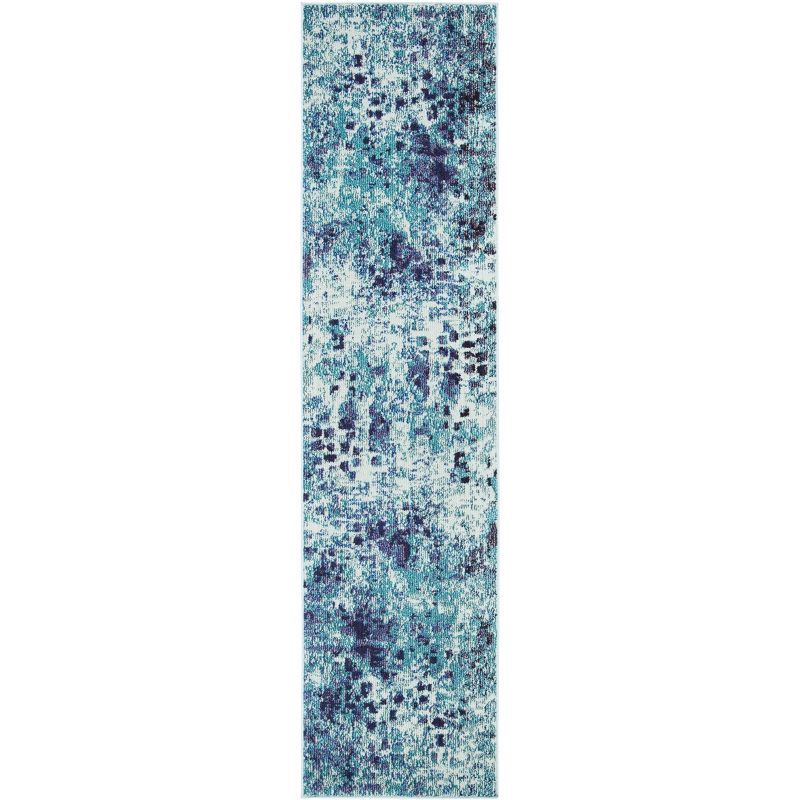 Gray and Blue Hand-knotted Synthetic Runner Rug