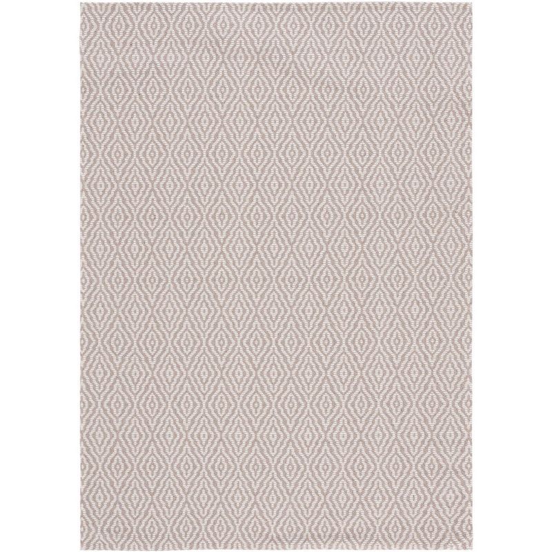 Taupe and Cream Wool Geometric Rectangular Area Rug