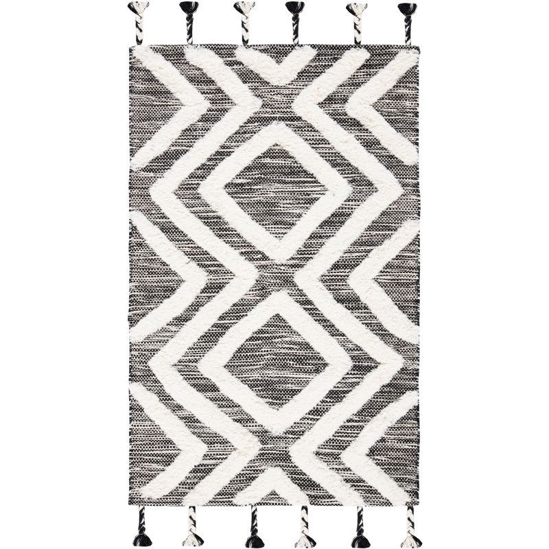 Hand-Knotted Black/Ivory Geometric Wool Area Rug, 3' x 5'