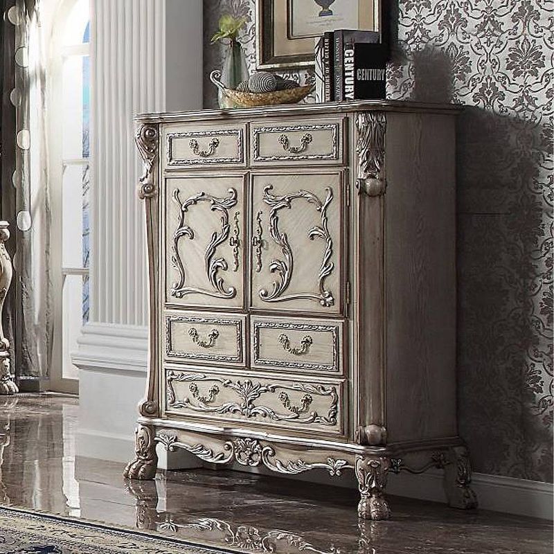 Vintage Bone White Ornate 5-Drawer Chest with Claw Feet