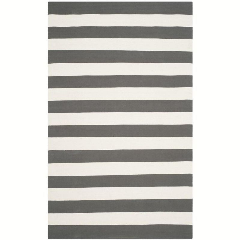 Gray and Ivory 6' x 9' Handmade Cotton Stripe Rug