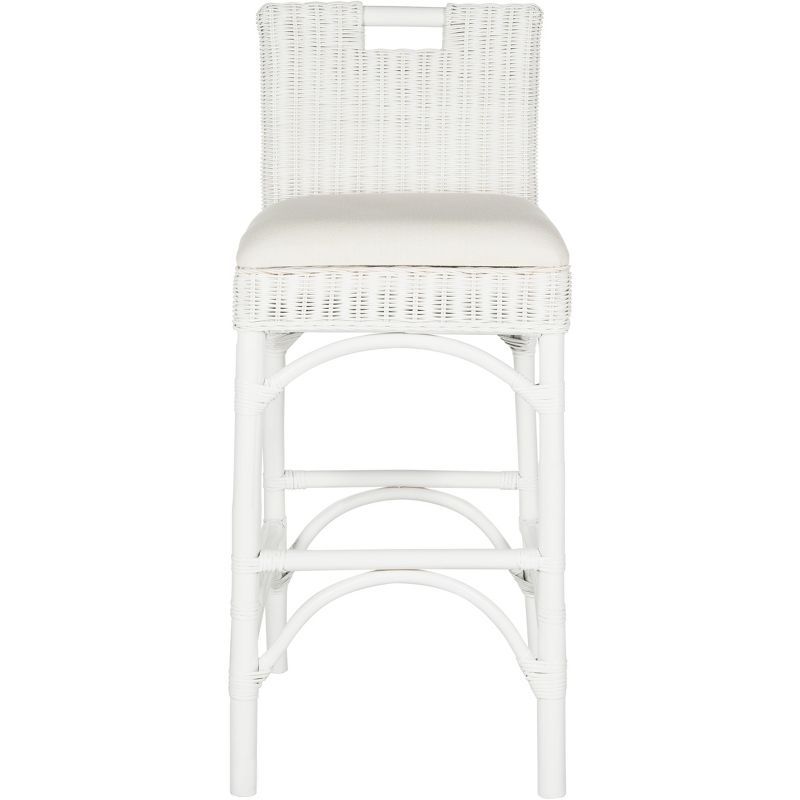 Transitional White Rattan Bar Stool with Comfy Cushion