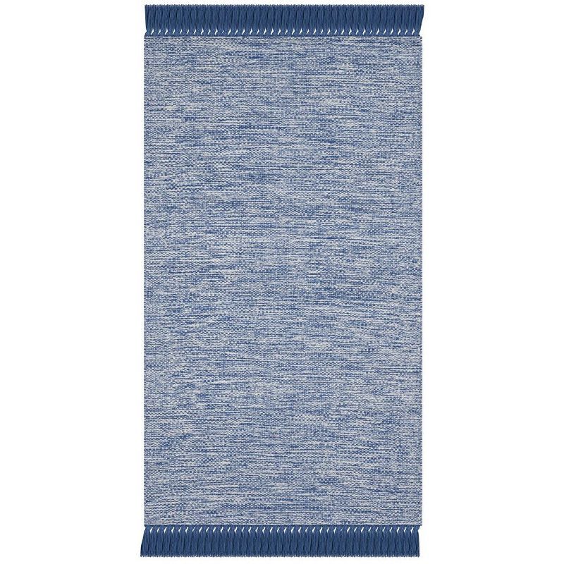 Blue Flat Woven Handmade Cotton Wool Area Rug, 3' x 5'