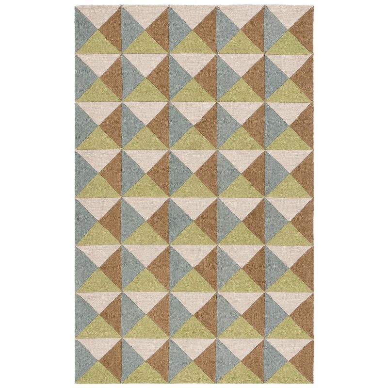 Beige and Green Geometric Wool Hand-Tufted 5' x 8' Rug