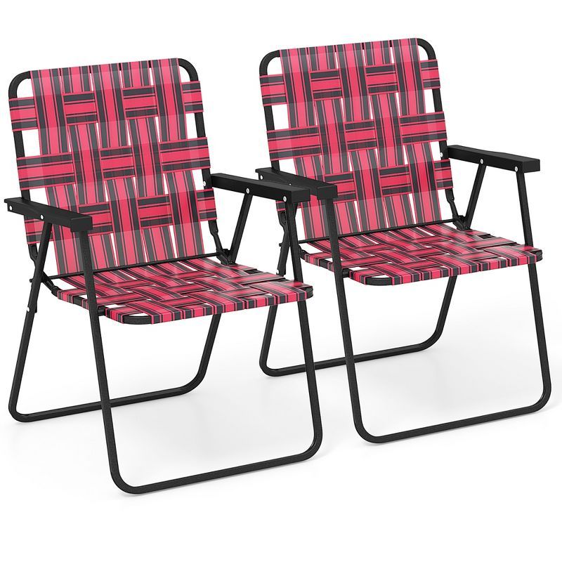 Red Heavy-Duty Steel Frame Folding Camping Chairs with Webbed Seats