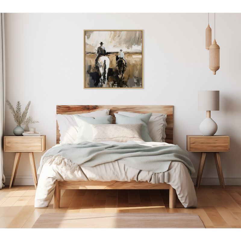 Natural 30" x 30" Abstract Cowboy Horseback Canvas Print