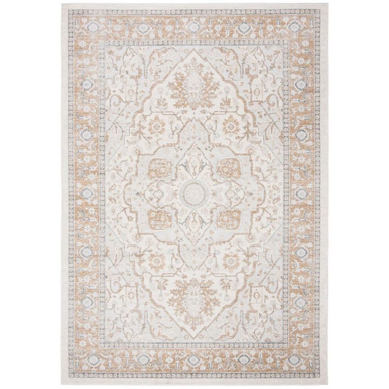 Isabella Cream and Beige Synthetic Rectangular Area Rug 6'7" x 9'