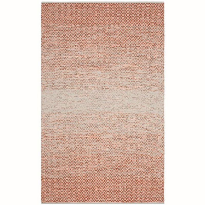 Ivory and Orange Handwoven Cotton Area Rug, 5' x 8'