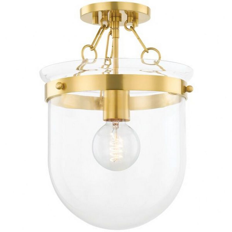 Aged Brass and Clear Glass Semi-Flush Mount Light