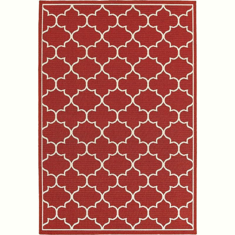 Red and Ivory Geometric Synthetic Rectangular Area Rug