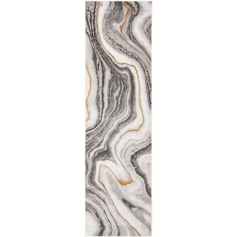 Grey and Gold Abstract Synthetic Area Rug, 27" x 14"