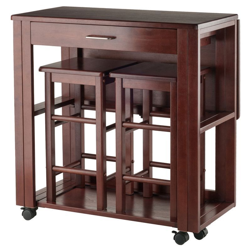 Walnut Finish Space Saver Pub Set with 2 Chairs