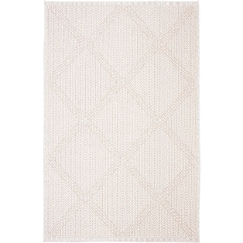 Cream Beige Geometric Synthetic Indoor Outdoor Area Rug