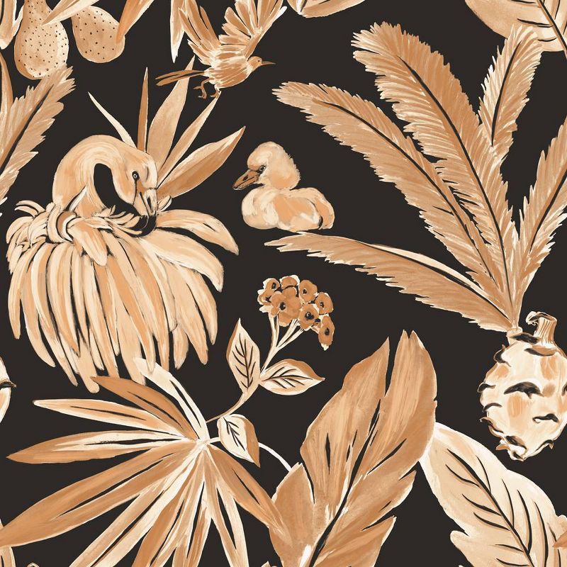 Black and Beige Tropical Flamingo Peel and Stick Wallpaper Roll