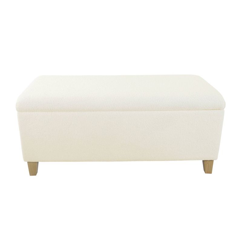 Cream Faux Shearling Storage Bench with Natural Wood Legs