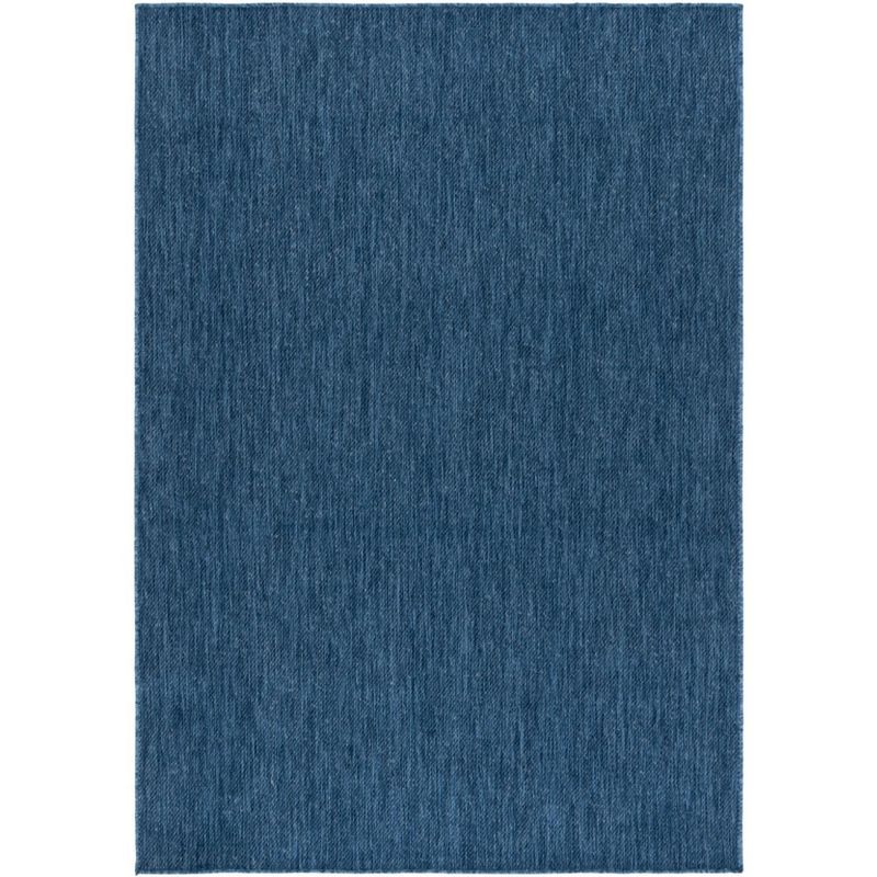 Blue Solid Stain-Resistant Wool Indoor/Outdoor Area Rug