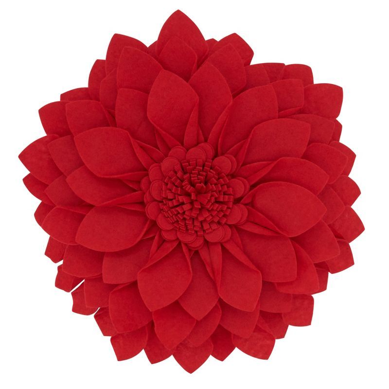 Red Felt Flower Shaped Throw Pillow