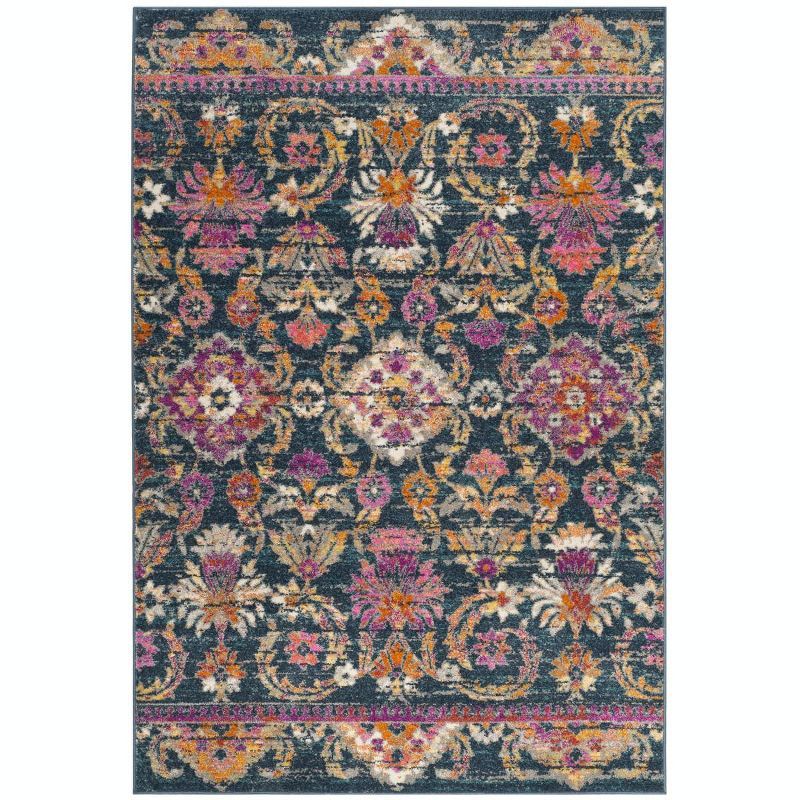 Blue and Fuchsia Hand-Knotted Synthetic Area Rug