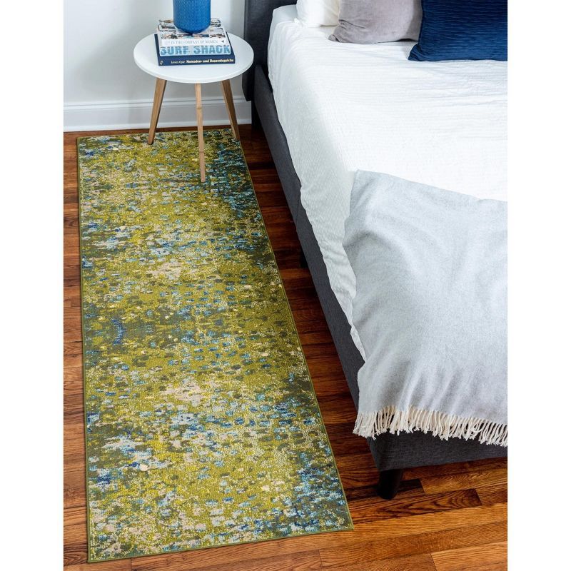 Green Abstract Easy Care Indoor Runner Rug