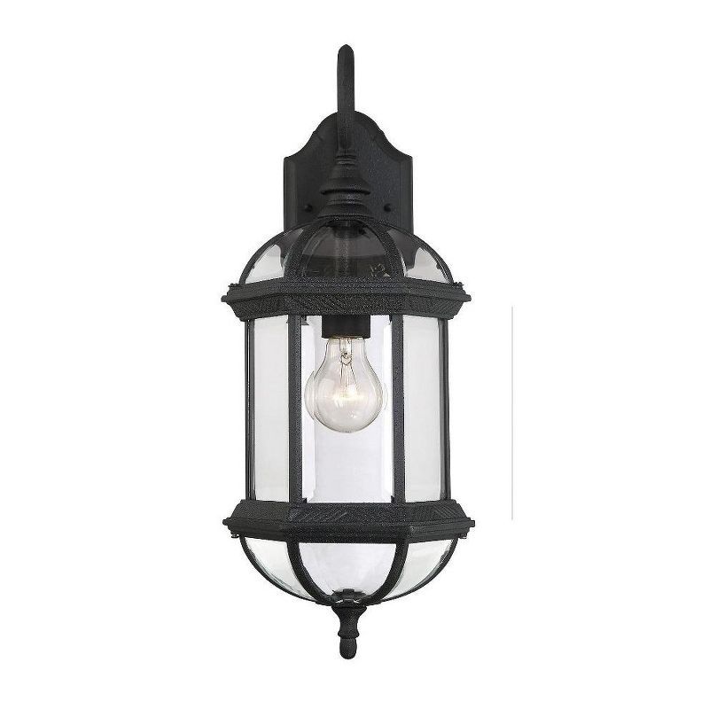 Textured Black and Clear Glass Outdoor Wall Lantern