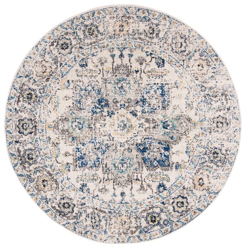 Ivory and Grey Round Synthetic Medallion Area Rug