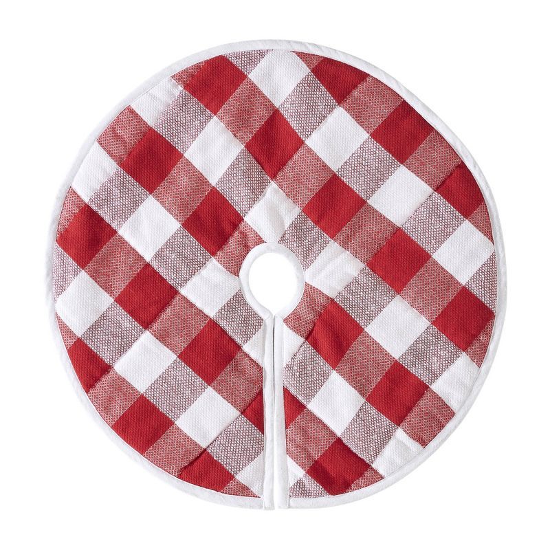 Annie Red Check Cotton Polyester Quilted Christmas Tree Skirt