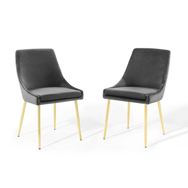 Charcoal Velvet Upholstered Side Chair with Gold Metal Legs