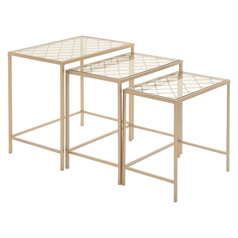 Elegant Gold Metal and Clear Glass Nesting Tables - Set of 3