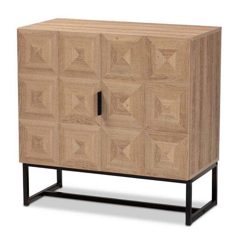 Darien Natural Brown Wood and Black Metal Geometric Accent Cabinet