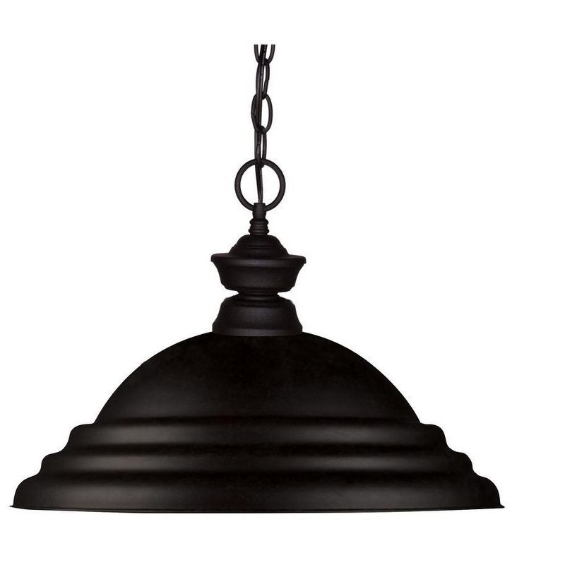 Matte Black 16" Steel Pendant Light with Stepped Shade