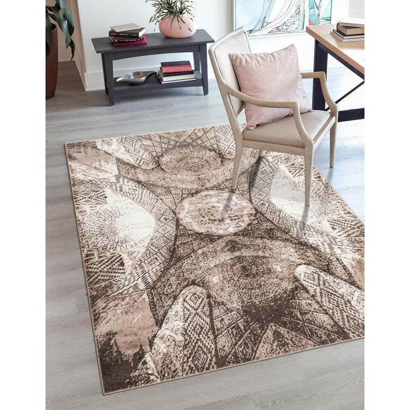 Reversible Washable Brown Synthetic Rectangular Rug