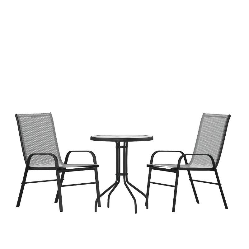 Gray 3-Piece Steel and Glass Outdoor Patio Dining Set