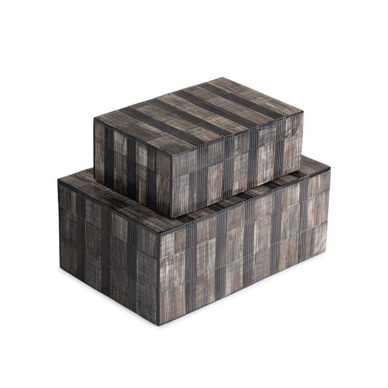 Madison Rustic Brown and Black Wood Lidded Decorative Boxes, Set of 2