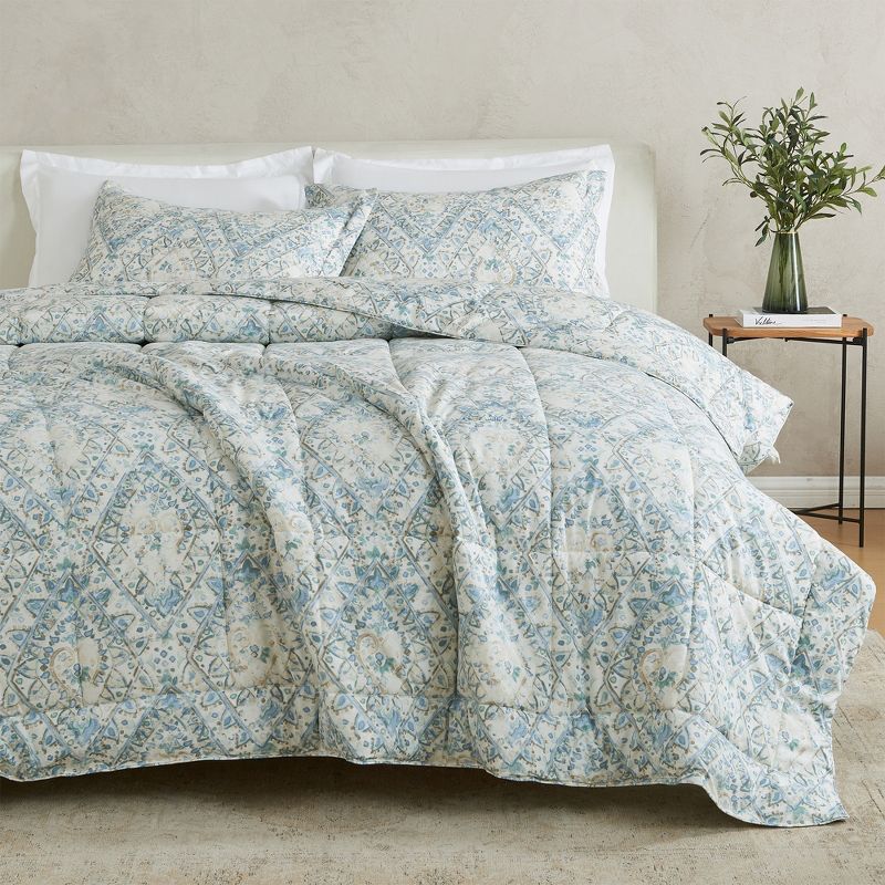 King Reversible Blue Floral Down Alternative Comforter Set