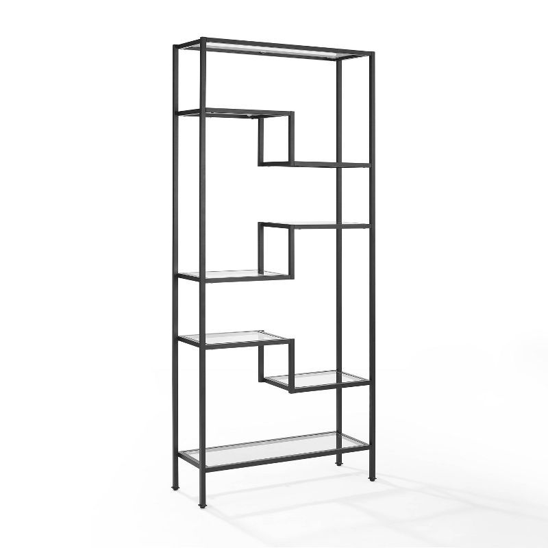 Sloane 83'' Matte Black Modern Glass Etagere