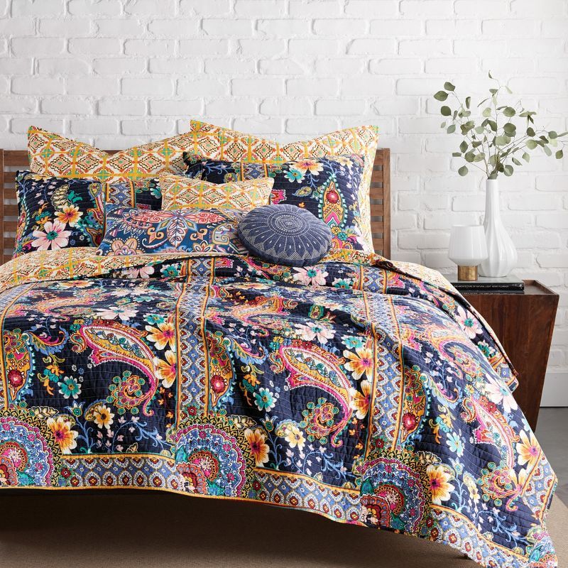 Bertelli Navy Cotton Reversible Full Quilt Set