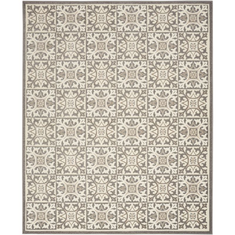 Ivory Grey Geometric 6' x 9' Easy-Care Synthetic Area Rug