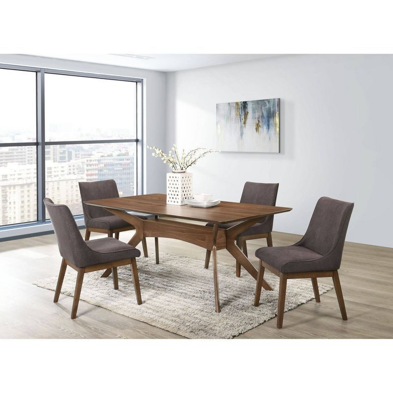 Ronan Mid-Century Walnut Dining Set with Charcoal Upholstered Chairs