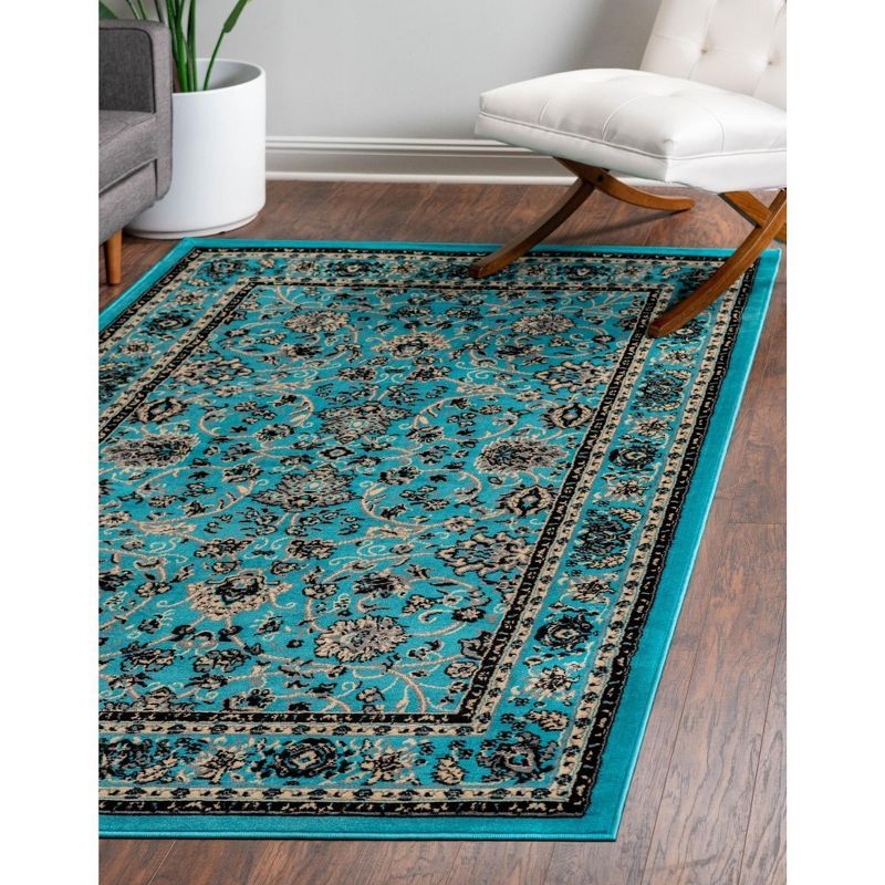 Turquoise and Black Rectangular Synthetic Indoor Area Rug