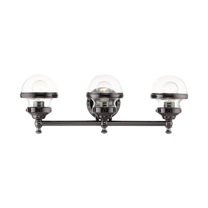 Polished Black Chrome 3-Light Vanity with Hand Blown Clear Glass