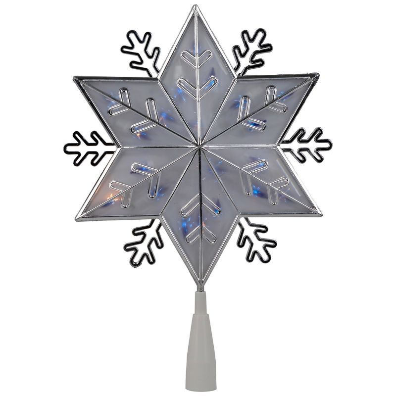 Silver and Frosted Plastic Snowflake Tree Topper with Blue Lights