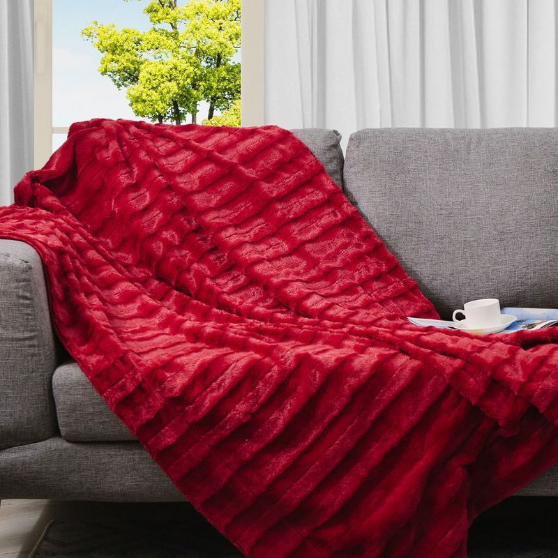 Maroon Ultra Soft Faux Fur Reversible Throw Blanket 108x88