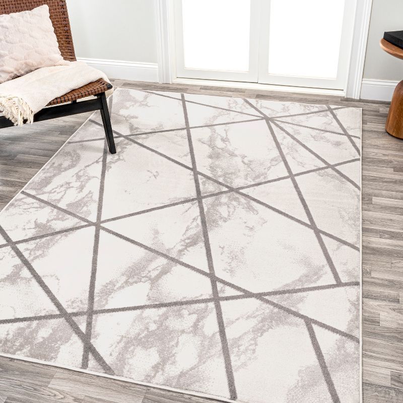 Grey Geometric Abstract 4' x 6' Easy-Care Synthetic Area Rug