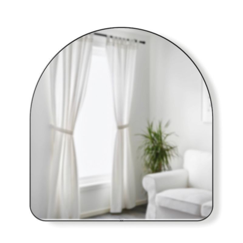 Metallic Titanium Arched Wall Mirror with Thin Rim