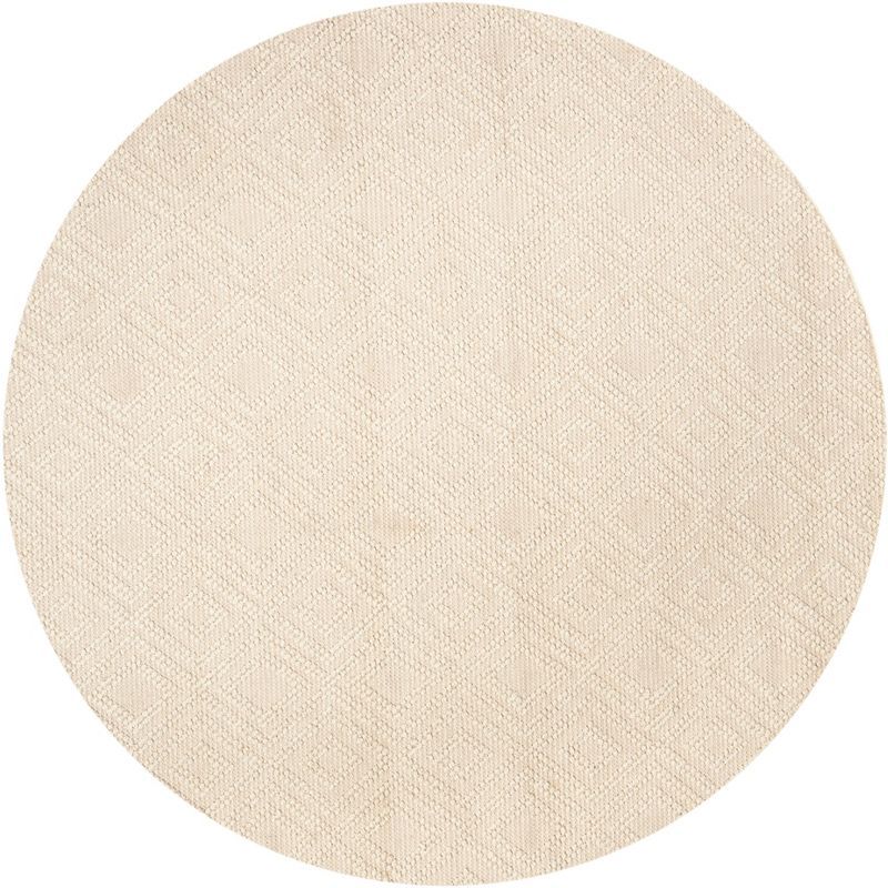 Ivory Handwoven Wool Round Area Rug, 4' Diameter