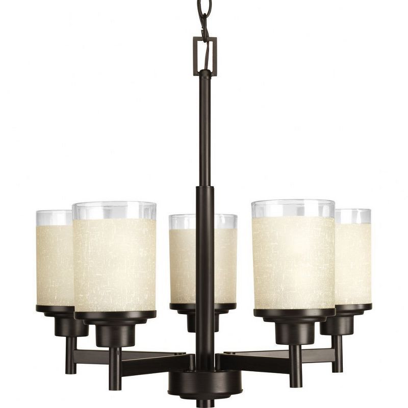 Alexa Antique Bronze 5-Light Linear Chandelier with Linen Glass Shades