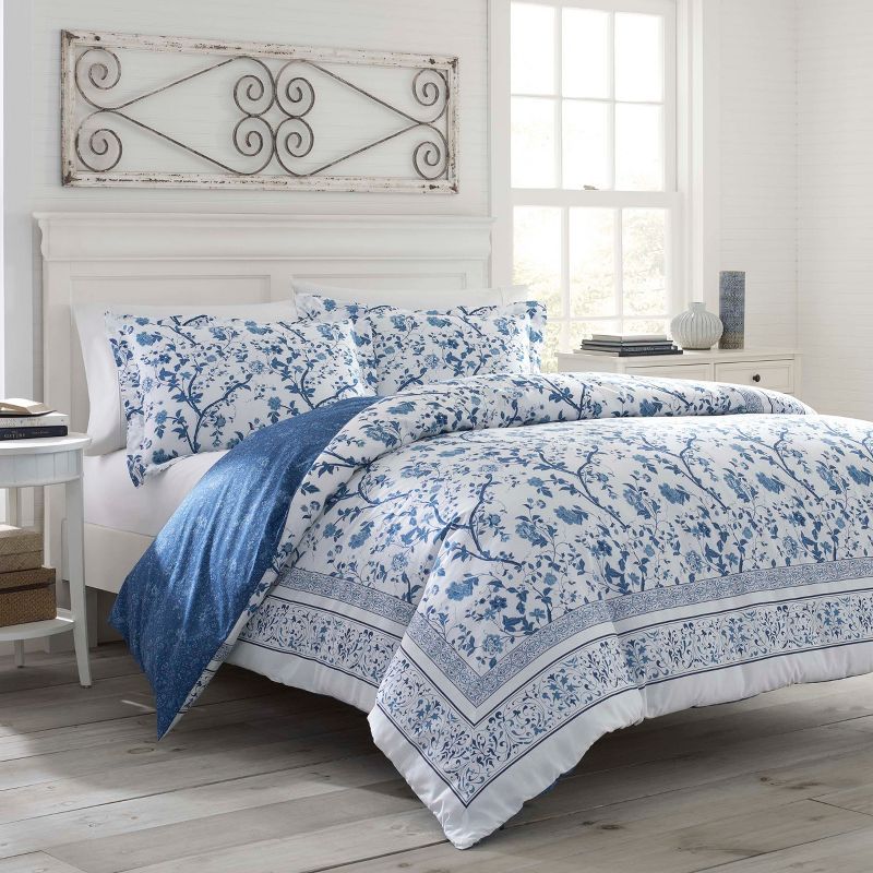 Charlotte Blue Floral Cotton Twin Duvet Cover Set