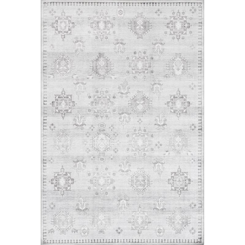 Light Grey Rectangular Synthetic Washable Area Rug