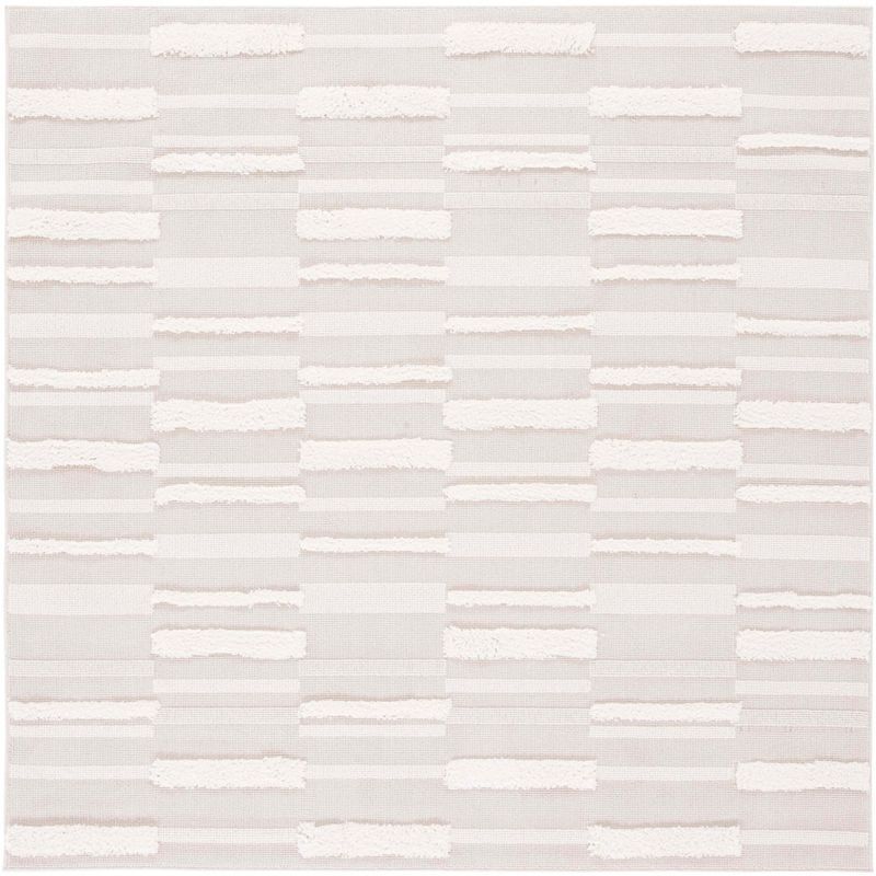 Ivory Geometric Flat Woven Synthetic Square Area Rug
